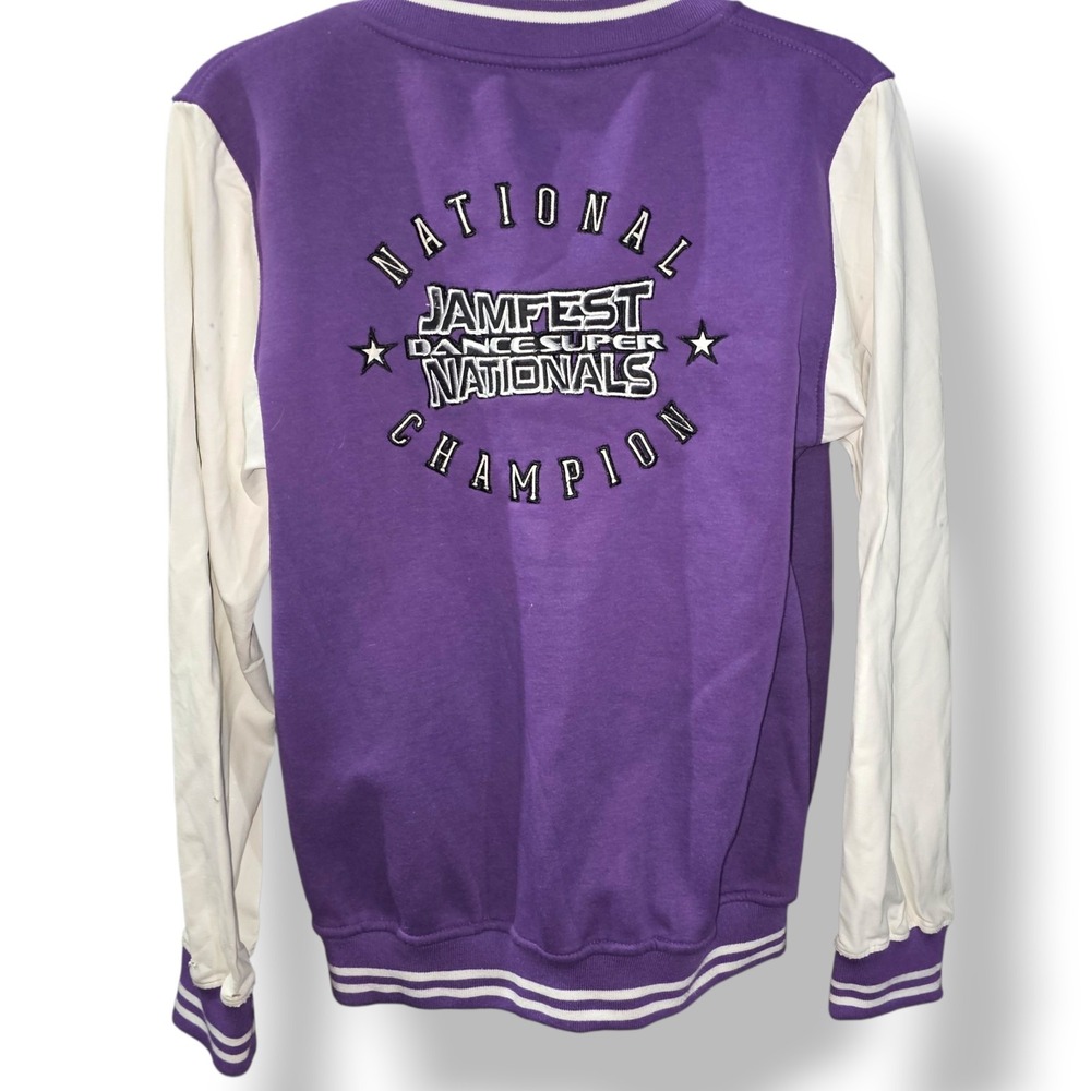 Varsity Jamfest Letterman Purple White Jacket Dance Champion Womens Medium Good